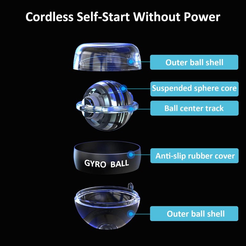 EXBEPE Metal Torque Ball with Light, Weighted Auto-Start Gyro Ball Hand Wrist Forearm Trainer and Strengthener for Exercise Joint and Muscle with Bag - Image 2